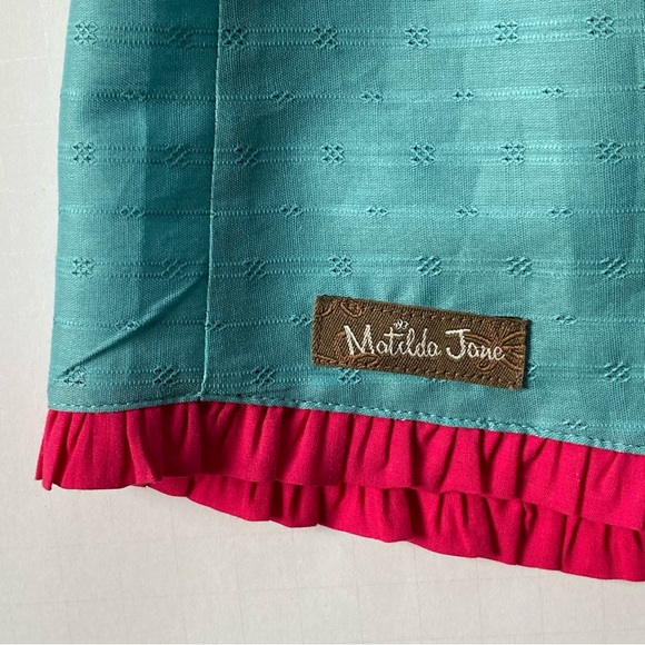 Matilda Jane Shirt Size 12 NWT Enchanted Garden Smock Top New Aqua Pink Trim - Picture 7 of 16